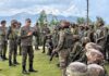 Northern Army Commander Lt Gen Pratik Sharma interacting with troops deployed along LoC in North Kashmir on Thursday.