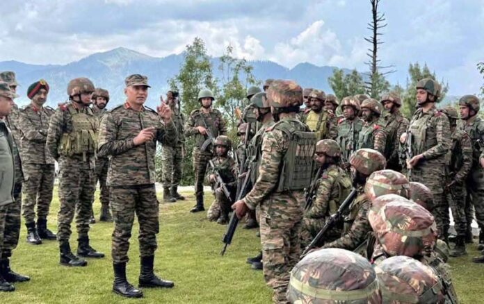 Northern Army Commander Lt Gen Pratik Sharma interacting with troops deployed along LoC in North Kashmir on Thursday. Northern Army Commander Lt Gen Pratik Sharma interacting with troops deployed along LoC in North Kashmir on Thursday.