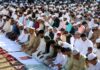 Members of Muslim community offering special Eid prayers at Eidgah Residency Road Jammu on Wednesday -Excelsior/Rakesh