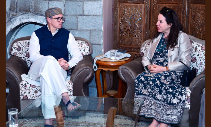 Swiss Ambassador to India Maya Tissafi and CM Omar Abdullah during meeting at Srinagar on Friday. Swiss Ambassador to India Maya Tissafi and CM Omar Abdullah during meeting at Srinagar on Friday.