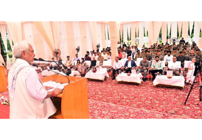 LG addressing a gathering at Lok Bhavan, Jammu on Friday.