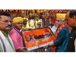 LG during visit to Shri Narsingh Dev Temple at Ghagwal on Wednesday.