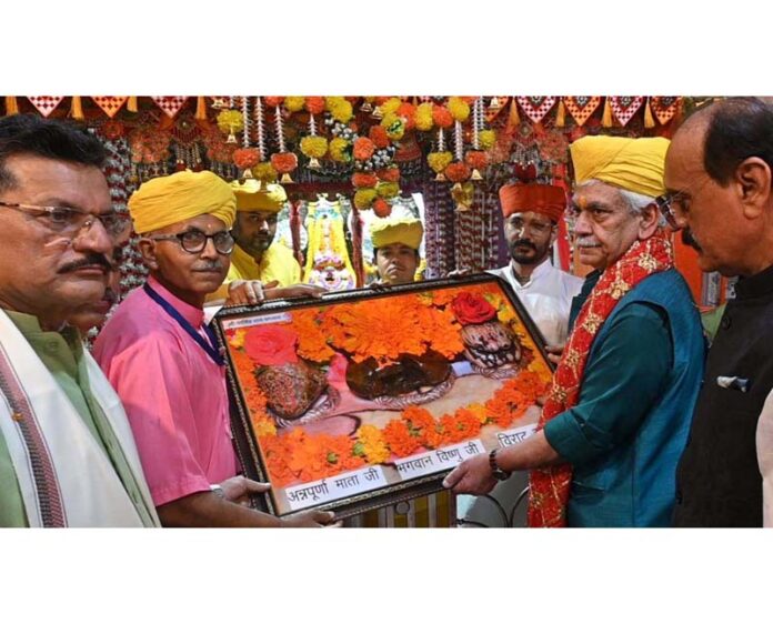 LG during visit to Shri Narsingh Dev Temple at Ghagwal on Wednesday.