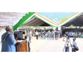 LG addressing a public gathering at Vibrant Village Trehgam in Kupwara on Wednesday.