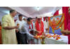 Margdarshak of BTSM Indresh Kumar along with chief guest Thupten Lungring lighting ceremonial lamp at national executive meeting of the Manch in Jammu.