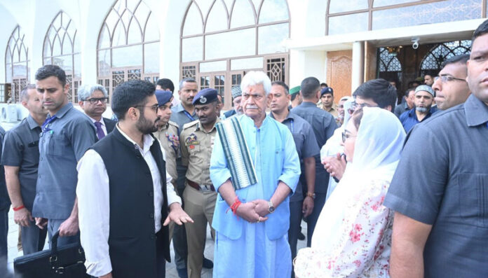 LG during visit to Hazratbal Shrine on Monday. LG during visit to Hazratbal Shrine on Monday.
