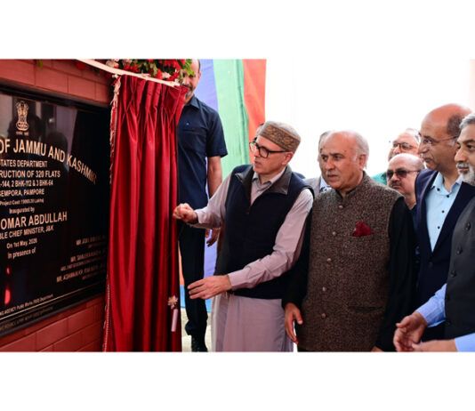CM inaugurating residential units for Govt employees at Sempora, Pampore on Friday.