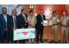 DGP J&K Nalin Prabhat and Amitava Chatterjee (MD and CEO of J&K Bank) showing signed addendum to their 2023 MoU.