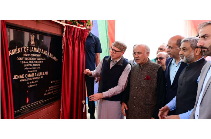 CM inaugurating residential units for Govt employees at Sempora, Pampore on Friday.