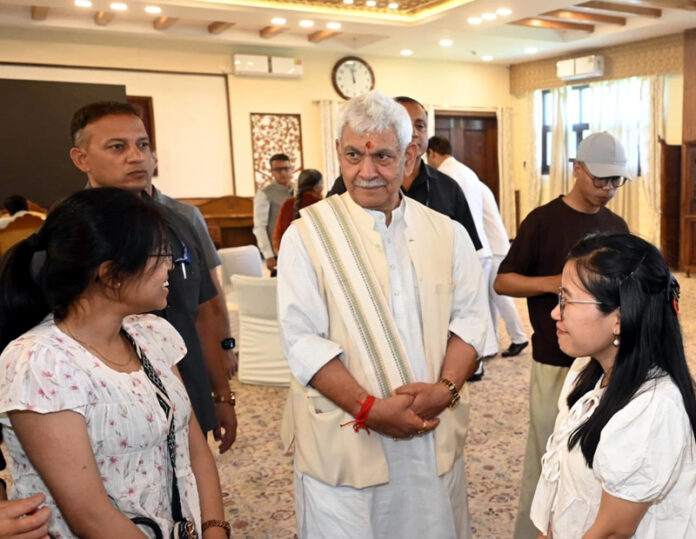 LG interacting with guests during Sikkim Statehood Day celebration at Lok Bhavan, Srinagar on Saturday. LG interacting with guests during Sikkim Statehood Day celebration at Lok Bhavan, Srinagar on Saturday.