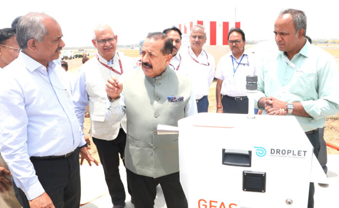 Union Minister Dr Jitendra Singh  at the Indira Gandhi International Airport after launching India’s first “SkyCast” system at New Delhi, on Friday.