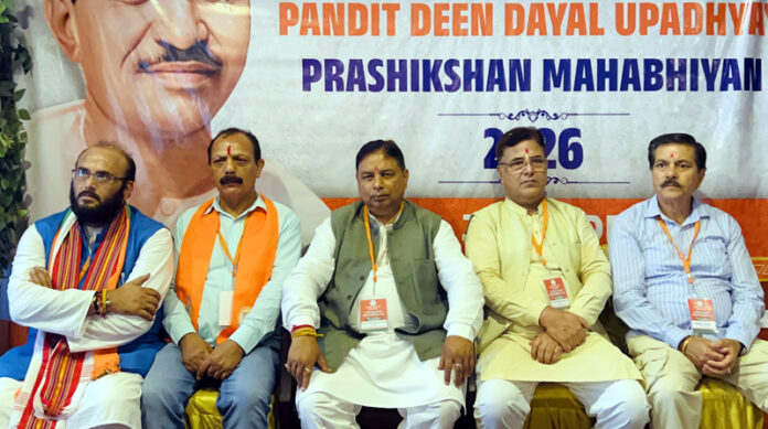 BJP KDD leaders and party president J&K UT, Sat Sharma at a party's training camp at Jammu on Saturday. BJP KDD leaders and party president J&K UT, Sat Sharma at a party's training camp at Jammu on Saturday.