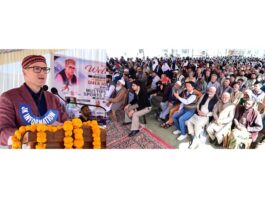 CM addressing a gathering at Tangmarg on Wednesday.