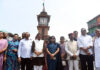 Parliamentary delegation at Lal Chowk, Srinagar on Monday. — Excelsior/Shakeel