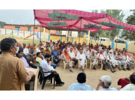 MP Jugal Kishore Sharma addressing a gathering in Kalakote-Sunderbani area on Saturday.