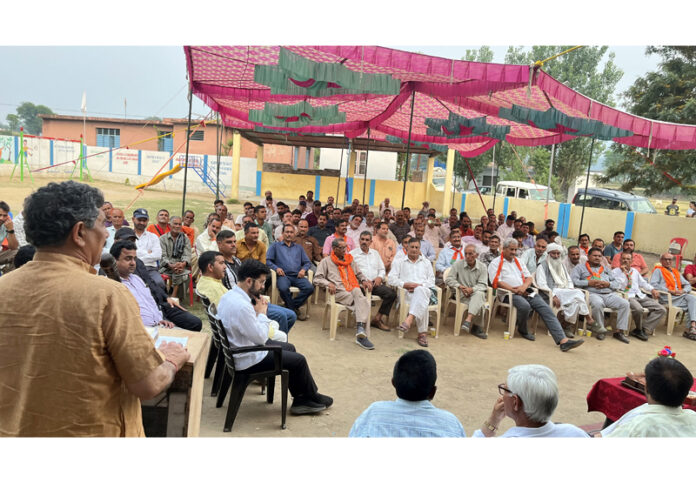 MP Jugal Kishore Sharma addressing a gathering in Kalakote-Sunderbani area on Saturday.