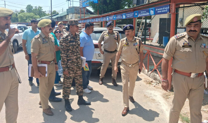 SSP Jammu, Joginder Singh, assessing security arrangements outside Bhagwati Nagar Base Camp of Shri Amarnath Ji Yatra in Jammu on Friday.