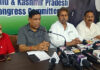 Senior Cong leaders Ravinder Sharma, Raman Bhalla and others addressing a press conference in Jammu on Saturday. —Excelsior/Rakesh