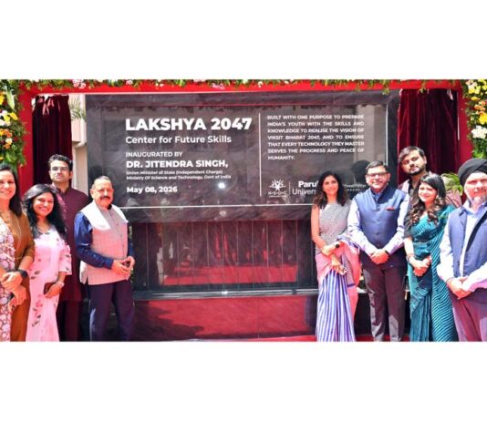 Union Minister Dr Jitendra Singh inaugurating 'Lakshya 2047' Centre for Future Skills, at Parul University, Vadodara, Gujarat on Friday.