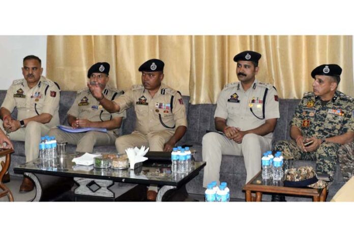 IGP Jammu, Bhim Sen Tuti, chairing a high-level meeting at Sunderbani on Friday.