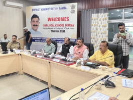 MP Jugal Kishore Sharma chairing DISHA meeting at Samba on Thursday.