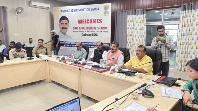 MP Jugal Kishore Sharma chairing DISHA meeting at Samba on Thursday. MP Jugal Kishore Sharma chairing DISHA meeting at Samba on Thursday.