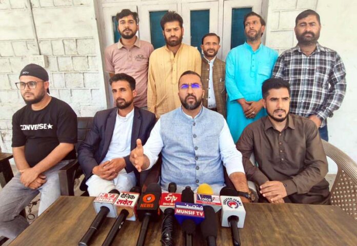 Members of SJAC addressing press conference at Ramban on Friday. -Excelsior/Parvaiz