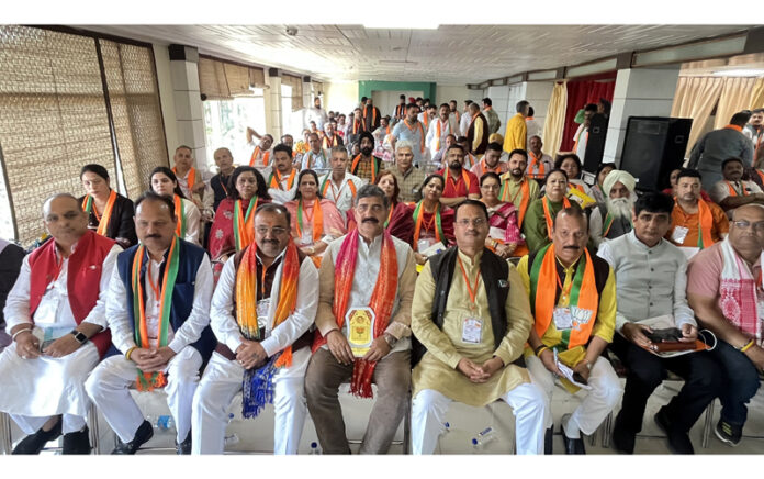 BJP leaders during a party programme at Patnitop on Sunday.