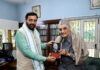 Haryana CM Nayab Singh Saini during his meeting with Dr Karan Singh on Saturday.
