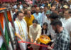 MLA Shagun Parihar along with LoP Sunil Sharma during Shaheedi Diwas ceremony at Hidyal Chowk, Kishtwar.