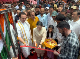 MLA Shagun Parihar along with LoP Sunil Sharma during Shaheedi Diwas ceremony at Hidyal Chowk, Kishtwar.