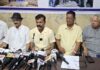 Leaders of J&K PHE Contractors Coordination Commitee addressing press conference at Jammu on Friday. -Excelsior/Rakesh