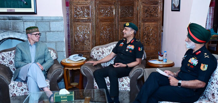 Chief Minister Omar Abdullah meeting NCC officers at Srinagar on Tuesday.