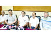 INTUC Sevadal Chairman, Faiz Ahmed Chouhan addressing press conference in Jammu. -Excelsior/Rakesh