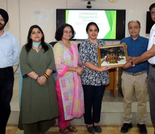Dignitaries during an event organised by SMVDU's School of Business near Katra.