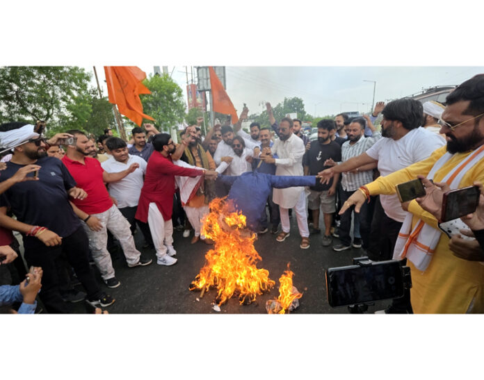 Yuva Rajput Sabha activists protesting in Jammu on Thursday. -Excelsior/Rakesh Yuva Rajput Sabha activists protesting in Jammu on Thursday. -Excelsior/Rakesh