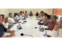 BJP leaders during a meeting at Jammu on Wednesday.