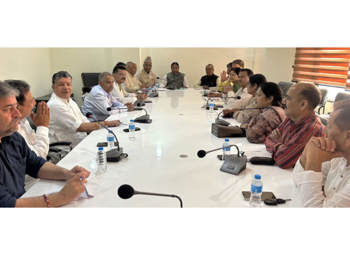 BJP leaders during a meeting at Jammu on Wednesday.
