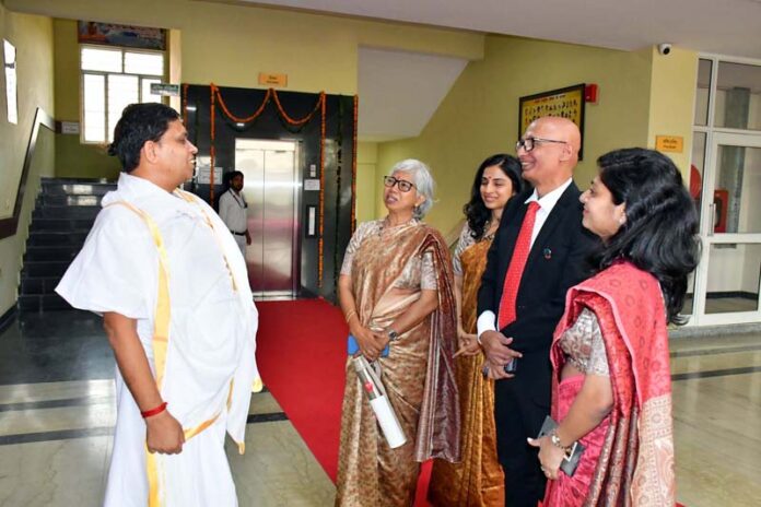 Acharya Balkrishan of Patanjali Yogpeeth along with other dignitaries on the conclusion of a camp in Haridwar on Friday.