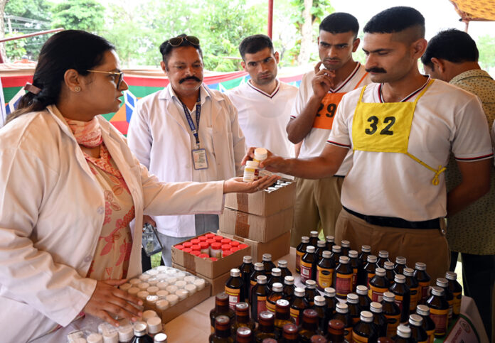 A soldier being provided with free medicine during a multi-specialty medical camp at PTTI Vijaypur on Sunday. A soldier being provided with free medicine during a multi-specialty medical camp at PTTI Vijaypur on Sunday.