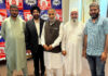 Director of Nayyar Electrodes posing along with the dealers in Srinagar on Sunday.