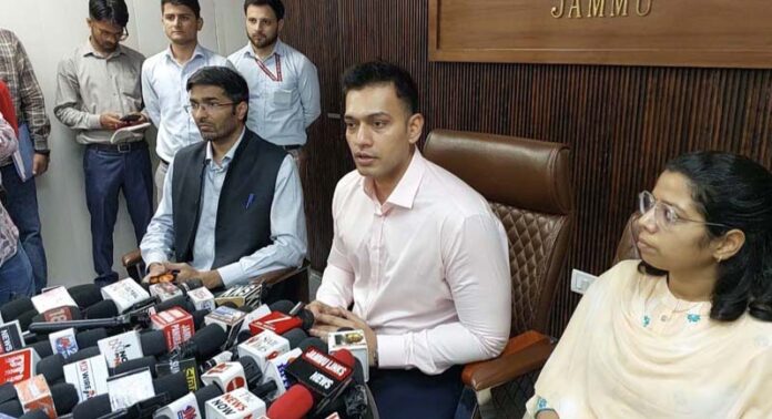 DC Jammu addressing a press conference on Friday. -Excelsior/Rakesh