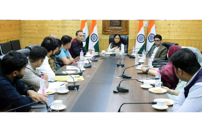 Director Information chairing a meeting at Srinagar on Thursday.