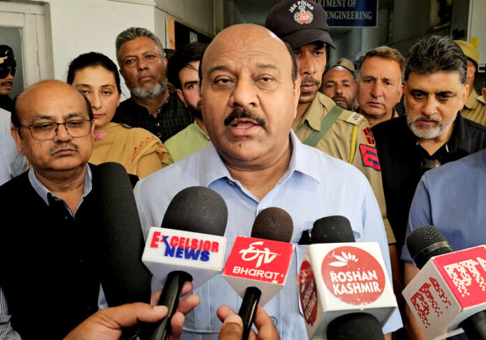 Deputy CM Surinder Kumar Chowdhary speaking to media persons in Srinagar on Saturday.Excelsior/Shakeel