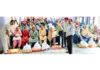 Members of Vridh Ashram distributing ration among aged and infirm people in Jammu.
