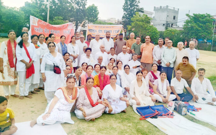 Yoga enthusiasts along with others posing for a group photograph on the conclusion of a camp organised by BYS in Jammu. Yoga enthusiasts along with others posing for a group photograph on the conclusion of a camp organised by BYS in Jammu.