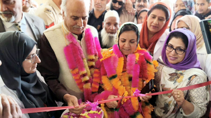 Minister Sakeena Itoo inaugurating Digital X-Ray unit and Thyroid Analyser at PHC Parigam on Tuesday.