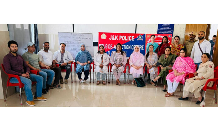 Mission Shakti team and officials of Department of Ayush and Police Drug De-Addiction Centre during meditation session.