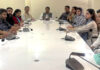 BJP leaders during a meeting at Jammu on Monday.