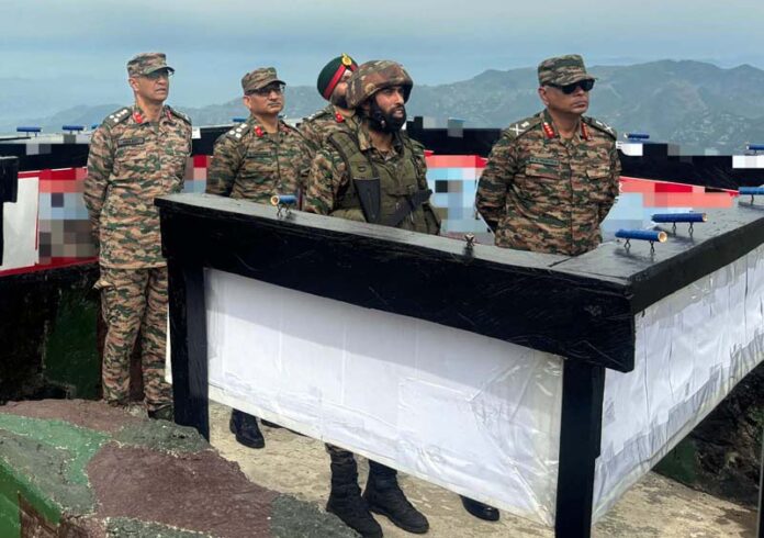 GOC White Knight Corps, Lt Gen PK Mishra, assessing arrangements at a frontier post in Pir Panjal region on Tuesday.
